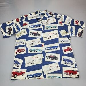 Reyn Spooner Blue and Red Car Print Men's Shirt